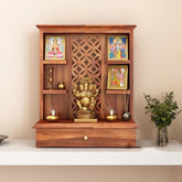 ONIJA Home Temple Wooden Puja Mandir Pooja Stand for Home and Office Wall Mandir for Home Temple for Home and Office (Natural)